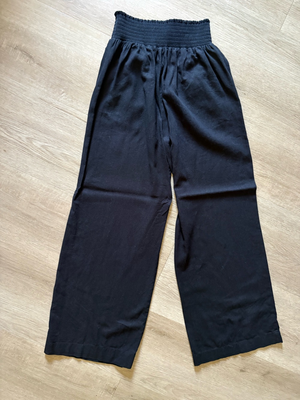Wide Leg Black Elastic Waist Linen Pants - Picture 6 of 6